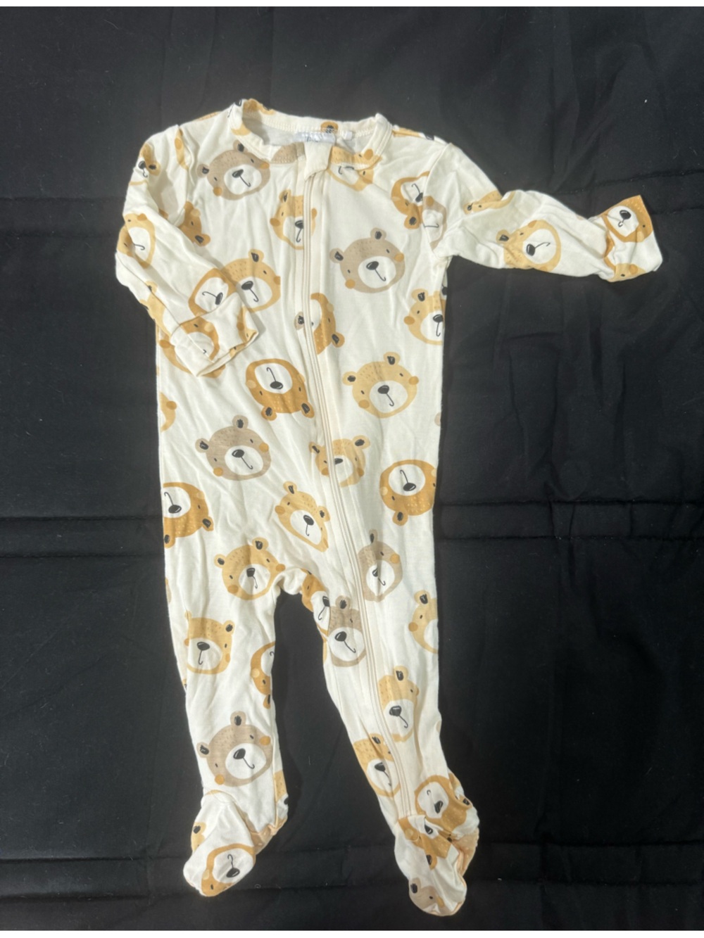 Cozy Bear Print Footed One-Piece Pajama - Cream & Beige